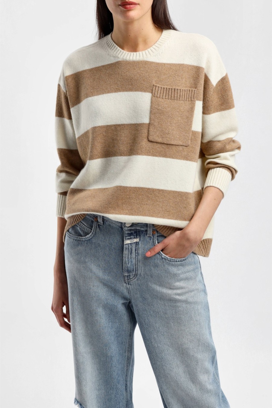 Vetements Ladneri | Pull-Over Stripes En Taupe/Blanc